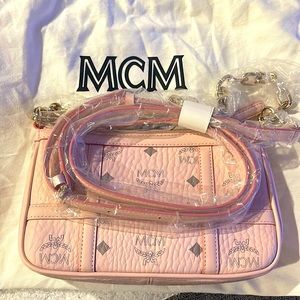 MCM Powder Pink Visetos Aren Shoulder Bag